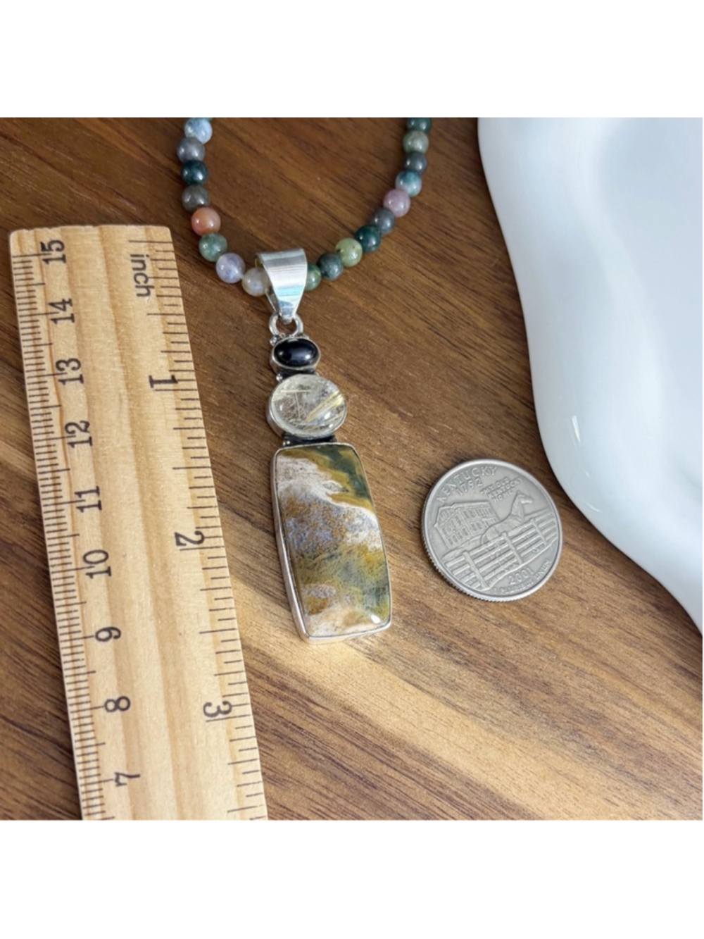 Onyx Golden Rutile Quartz Ocean Jasper Pendant Necklace Jewelry Set Lot New 925 - Picture 8 of 8